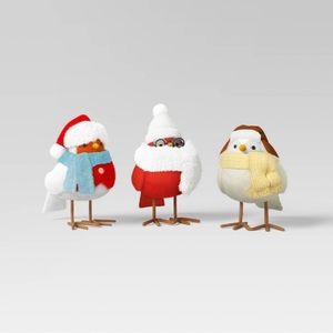 LAST ONE 3pc Featherly Friends Bird Wearing Scarf Fabric Christmas Figurine Set